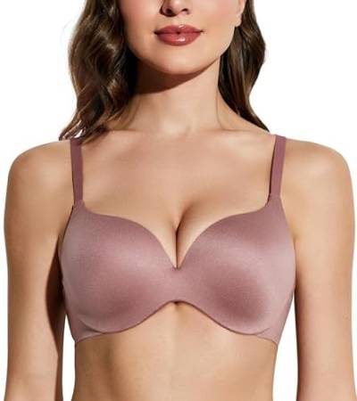 Deyllo Damen Push Up BH mit Bügel Nahtlos Gepolstert BH Lift Up 63 Cups Hinzufügen Komfortabler T-Shirt BH für eine perfekte Passform und natürlichen Lift Weinleserose 85B/38B von Deyllo