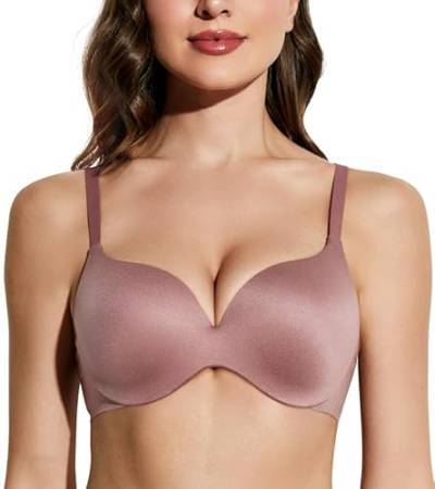 Deyllo Damen Push Up BH mit Bügel Nahtlos Gepolstert BH Lift Up 48 Cups Hinzufügen Komfortabler T-Shirt BH für eine perfekte Passform und natürlichen Lift Weinleserose 70D/32D von Deyllo