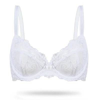 Deyllo Damen Sexy Spitzen-BH Große Größe Bügel BH Bestickter Ungefütterter Transparenter BH Nicht Gepolstert BH für große Brüste Weiß 100D/44D von Deyllo