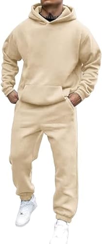 Didadihu Jogginganzug Herren Trainingsanzug Hausanzug Mit Oversized Essentials Pullover Y2K Stussy Hoodie Und Baggy Baumwolle Jogginghose Lang Trainingshose Jogger,Beige,S von Didadihu