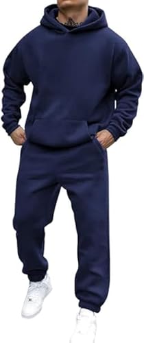 Didadihu Jogginganzug Herren Trainingsanzug Hausanzug Mit Oversized Essentials Pullover Y2K Stussy Hoodie Und Baggy Baumwolle Jogginghose Lang Trainingshose Jogger,Navy,L von Didadihu