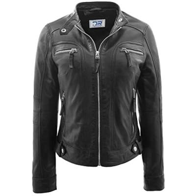 Divergent Retail DR245 Damen Echtleder Bikerjacke schwarz, Schwarz , 42 von Divergent Retail