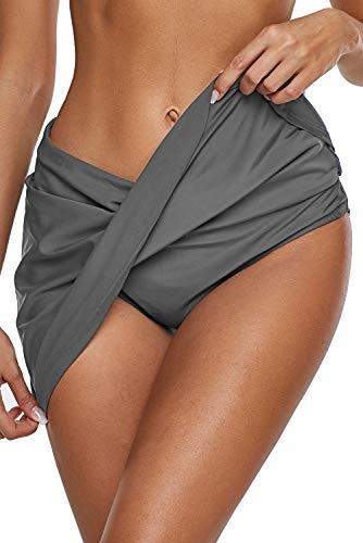 Dolamen Damen Badeshorts Bikinihose Rock Shorts Trunks Badeanzug Bauchweg Badekleid mit Mit Mit Integrierter Hose Mehrfarbig Mini Bikini Takini Baderock Beachwear (XX-Large, Grau) von Dolamen