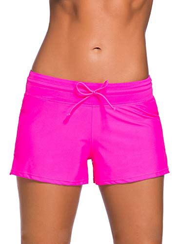 Dolamen Damen Badeshorts Bikinihose Shorts Trunks Badeanzug Bauchweg Badekleid mit verstellbarem Tunnelzug Mini Bikini Slip Beachwear, Boyleg Stil (Large, Rose) von Dolamen
