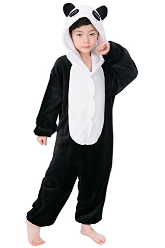Dolamen Kinder Unisex Jumpsuits, Kostüm Tier Onesie Nachthemd Schlafanzug Kapuzenpullover Nachtwäsche Cosplay Kigurum Fastnachtskostuem Weihnachten Halloween (Höhe 130-140CM (51 "-55"), Panda) von Dolamen