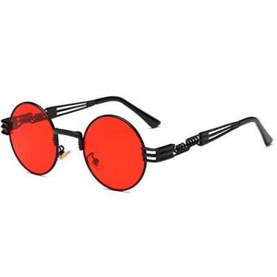 Dollger Sonnenbrille für Herren, rund, Vintage, Steampunk, Metall, UV400, rund, Hippie, Retro-Schattierung, rund, Glasses Metallrahmen Rot von Dollger