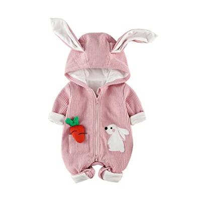 DorkasDE Baby Strampler Neugeborene Kleinkinder Strampleranzug Overall Cartoon Jumpsuit Babykleidung mit Doppelte Baumwolle Futter (Größe 66 (Höhe 55-62cm,Gewicht 5.5-7kg), Rosa Hase) von DorkasDE