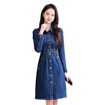 DorkasDE Damen Kleid Jeanskleid Kleider Umlegekragen Jeanskleid Blusenkleid Hemdkleid von DorkasDE