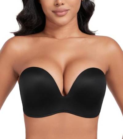 DotVol Damen Flügel-Design Push Up Bra Trägerloser BH Komfort Bügellos Unsichtbare Wirefree Anti-Rutsch BH(Schwarz,70B) von DotVol