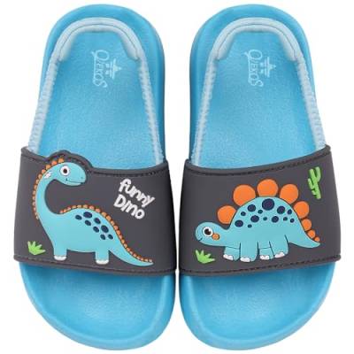 Badelatschen Kinder Jungen Badeschlappen Sommer Hausschuh rutschfest und Leicht Strand Slippers Karikatur Dusch Badeschuhe Weiche Flache Strand Sandalen 28 Grau Blau von Dream QuanZhou