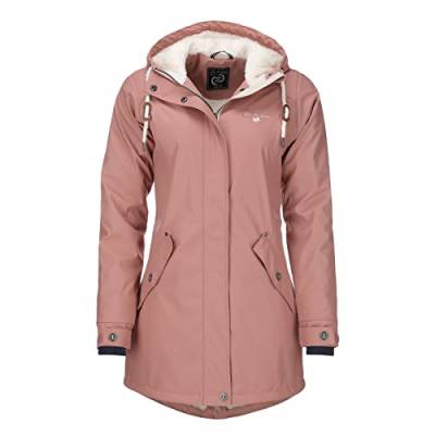 Dry Fashion Damen Regenmantel Malmö - Frauen Regenjacke Jacke mit Kapuze Lang Winddicht Wasserdicht Gefüttert mit Teddyfleece in Rosa Größe 46 von Dry Fashion