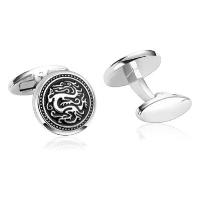 Manchettenknoepfe Silber, Manschettenknöpfe Herren Elegant Schwarz Runden Edelstahl Hemd Anzug Schmuck für Geburtstag Hochzeit von Dsnyu