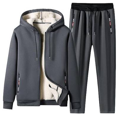 Duohropke Warmer Jogginganzug Herren Winter Plüsch Trainingsanzug Herren Fleece Hausanzug Herren Winter Gefüttert und Warm Jogginganzug Herren Innen Mit Fell Kapuzenjacke Jogginghose von Duohropke