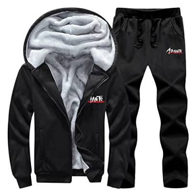 Warmer Jogginganzug Herren Winter Plüsch Trainingsanzug Herren Fleece Hausanzug Herren Winter Gefüttert und Warm Jogginganzug Herren Innen Mit Fell Kapuzenjacke Jogginghose Bekleidungsset 2-Teilig von Duohropke