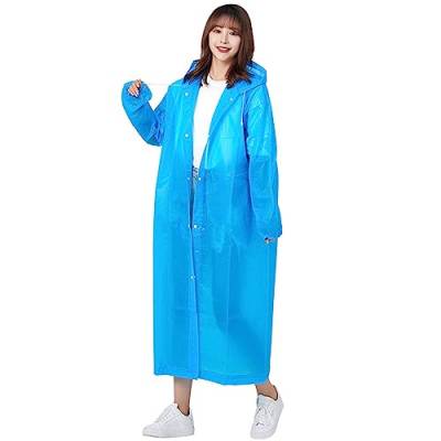 Regenponcho Regenmantel Eva Wasserdicht Regenschutz Regencape mit Tunnelzug Kapuze und Elastische Manschette Schutzkleidung Portable regencape für Reise,Camping,Wandern,Angeln (blau) von Durdiiy