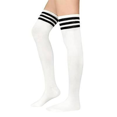 Durio Overknee strümpfe Damen Warme Extra lang socken Thigh Highs femboy Outfit overknees Stiefel halterlose strümpfe sexy Schuluniform mädchen Weiß und Schwarz Streifen Einheitsgröße von Durio