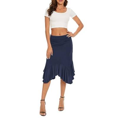 Durio Rock Damen Knielang Plisseerock Wickelrock Petticoat Ausgestelltes A-Linie Elegant Hohe Taille Navy blau 38 (Tag Size M) von Durio