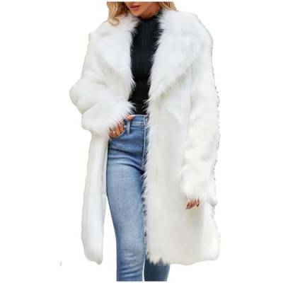 Kunstpelze Mantel Damen Lang Modische Einfarbige Fleece Kunstfell Mantel Langarm Umlegekragen Pelzimitat-Mantel Warm Cardigan Faux Pelzmantel Herbst Winter Winterjacke Pelzmantel Fellmantel von Dyhxuan