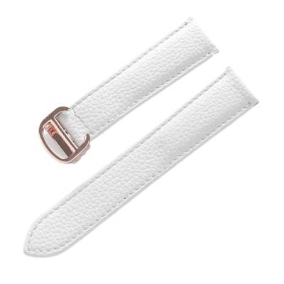 EDVENA Lederarmband Lychee-Muster, Weiches Leder-Uhrenarmband, Ersatz, Kompatibel Mit Cartier Tank Herren- Und Damenarmband (Color : White rose buckle, Size : 19mm) von EDVENA