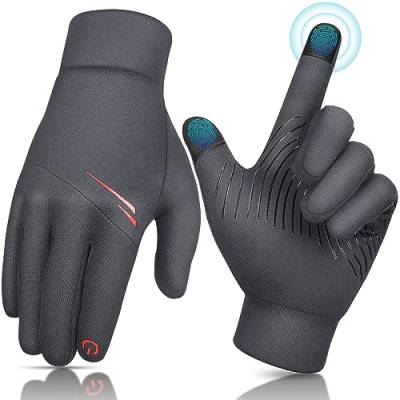 EEFOW Handschuhe Kinder Winterhandschuhe Touchscreen: Thermo Fleece Fahrradhandschuhe mit Winddicht Anti-Rutsch Laufhandschuhe (für 6-8 Jahre Jungen & Mädchen, grau) von EEFOW