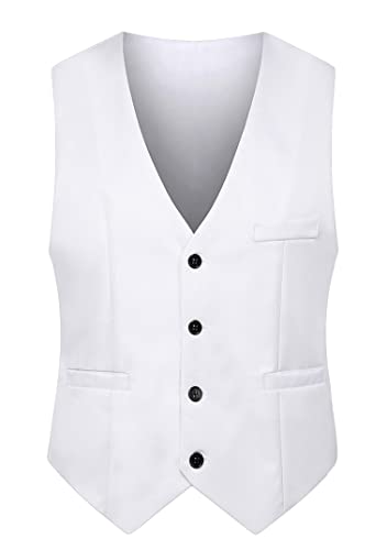 EFOFEI Herren Weste Business Hochzeiten Tweed V-Ausschnitt Vintage Weste Klassisch Formelle Anzugsweste Weiß L von EFOFEI