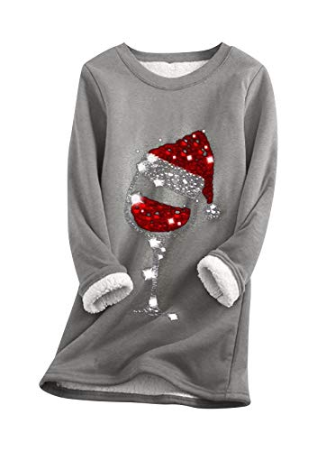 EFOFEI Mädchen Warmes und bequemes Sweatshirt Top mit Weihnachtsmützenmuster All Match Plüsch Pullover Dunkelgrau M von EFOFEI