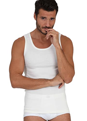 EGI Herren Unterhemd aus Wolle (85%) und Seide (15%) mit breiter Schulter, Weiß M von EGI