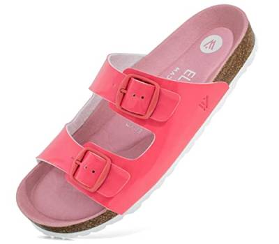 ELEWERT® Anatomische Pantoletten für Damen | Riemchensandalen | Flache Schuhe | Weich gepolstertes Fußbett | Naturkork mit EVA-Sohle | Made in Spain | Biocomfy Vegany | Rosa Lackoptik, EU42 von ELEWERT