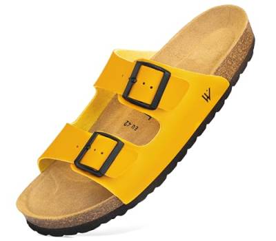 ELEWERT® Gepolsterte Herren Sandalen | Atmungsaktives Lederfußbett | Natürlich Kork | Sommer Schuhe | Verstellbare Riemen | Made in Spain | Biocomfy Ocai | Mustard, EU43 von ELEWERT