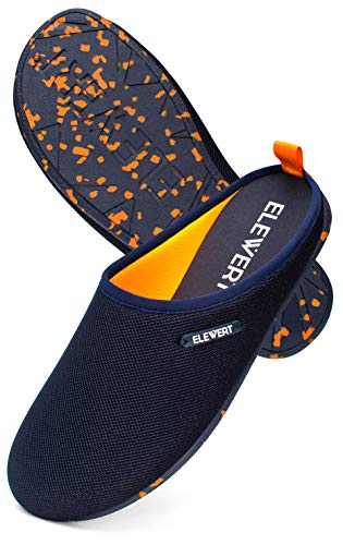 ELEWERT® – Hausschuhe für Herren/Damen - NATURAL-LITE - Pantoffeln/Slipper – für Sommer und Winter, mit extra Komfortabel, atmungsaktiv, rutschfeste Gummisohle - Marineblau/Orange, EU 37 von ELEWERT