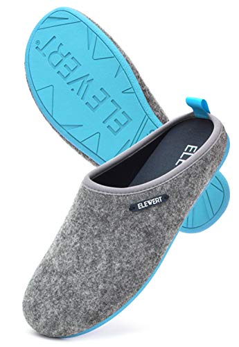 ELEWERT® Damen-Hausschuhe I Herren-Hausschuhe I Filzpantoffeln I Unisex Slipper I Herausnehmbare gepolsterte Fussbett I Pantoletten mit rutschfeste Gummisohle I Spanien I Grau/Blau, EU 42 von ELEWERT