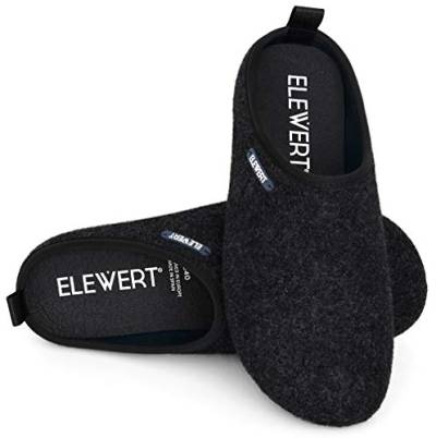 ELEWERT® Herren Hausschuhe I Pantoffeln Damen I Filz Unisex Schuhe I Atmungsaktive Slipper I Anatomischer Einlegesohle I Naturkautschuksohle I Spanien I Schwarz, EU 39 von ELEWERT