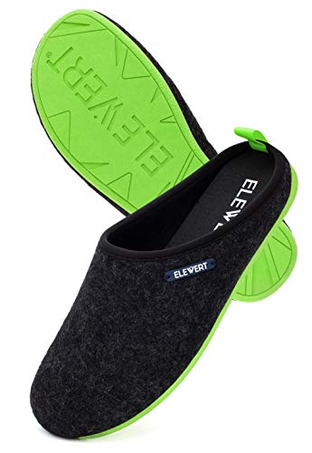 ELEWERT® Herren Hausschuhe I Recycelte Filzpantoffeln I Slippers für drinnen und draußen I Herausnehmbare Innensohle I Pantoletten mit Rutschfeste Gummisohle I Spanien I Schwarz/Grün, EU 38 von ELEWERT