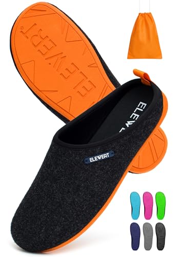 ELEWERT Hausschuhe für Herren/Damen - Natural - Pantoffeln/Slipperfür Drinnen und Draußen - herausnehmbares Fußbett, 42 EU, Schwarz Orange Ii von ELEWERT