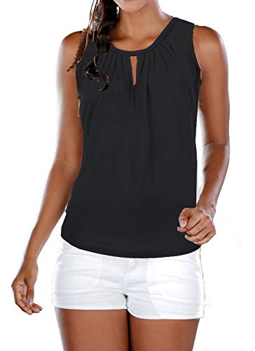 ELFIN Damen Tank Top Ärmellose Sommer Strand Oberteile Knopfleiste Bluse Läsiges Weste Top Shirts Basic, Schwarz, S von ELFIN