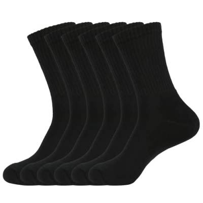 EMA MEGA GROUP Tennissocken 6 Paar Verdickt Gedämpft Hochelastisch Ohne Gummi Deodorant Anti-Loch Sportssocken Baumwollsocken Socken Herren 43-46 Schwarz(80% Baumwolle) von EMA MEGA GROUP