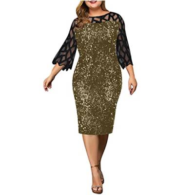 EMATOP Abendkleid Damen Elegant Rundhals Kleider Sexy Mesh Kurzarm Partykleid mit Glitzer Cocktailkleid Vintage Bodycon Bleistiftkleid Knielang Festliches Ballkleid Spitzen Glitzerkleid von EMATOP