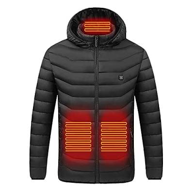 EMATOP Heizjacke Damen Herren Beheizte Jacke Wärmende Beheizbare Weste Winter Warm Daunenjacke mit 3 Temperaturstufen 9 Heizzonen Heizmantel mit Akku Und Abnehmbarer Kapuze Funktionsjacke von EMATOP