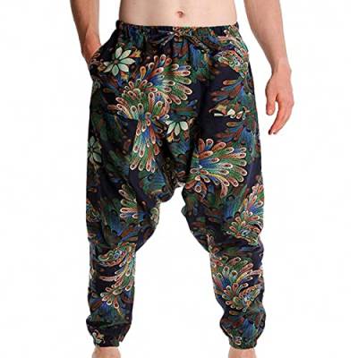 EMATOP Herren Haremshose Baggy Pumphose Yoga Tanz Strand Hosen Vintage Mode Freizeithose Pluderhose Elastische Taille Aladin Pants mit Taschen Aladinhose Weich Bequem Jogginghose Männer von EMATOP