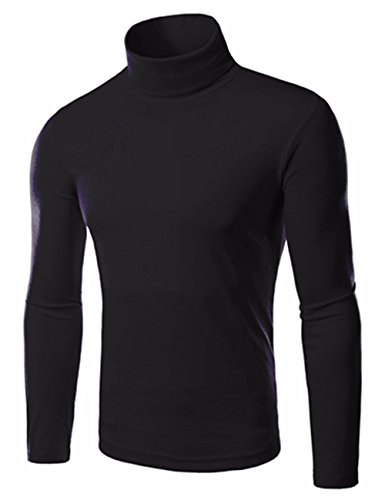 Emma Mann Turtle Polo Neck Rollkragen Langarm Baumwolle Bottom T-Shirt Jumper Tops Schlank Plain Winter Elastisch Tops Oberteiler Pullover(BL1,2XL) von HAHAEMMA