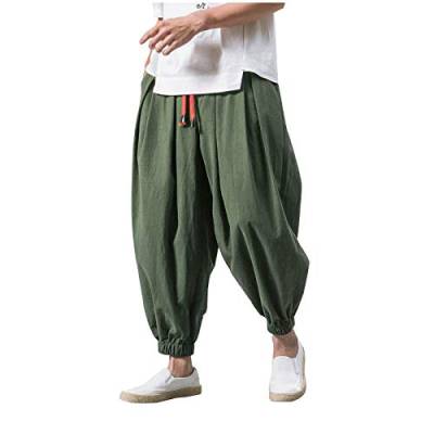 Streetwear Herren Haremshose Japanischer Stil Freizeithose Herren Jogger Hose Chinesische Baggy Hose Haremshose - Hippie Yoga Ballon Bloomer Casual Lose Laufhose, armee-grün, 41-44.5 von ENYY