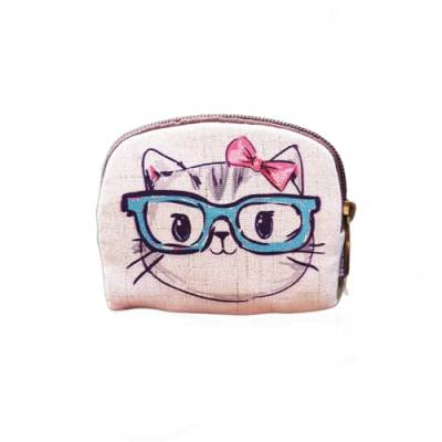 ERJUR Kleingeldtasche mit dreifacher Kapazität, Münzfach für Damen, Mädchen, Geldbörsen für Karten, Bargeld, Münzen, Rechnungen, Brille Katze, modisch von ERJUR