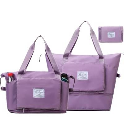 ERJUR Reise-Duffel Bag Große Faltbare Turnbeutel Leichte Weekender Übernachtung Tasche Carry on Erweiterbare Taschen für Flugzeug, Violett, Reisetasche mit Trolleyhülle von ERJUR