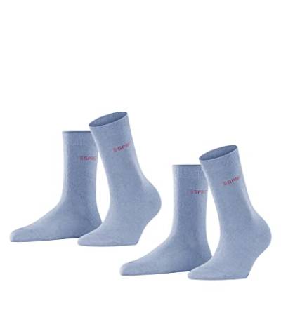 ESPRIT Damen Socken Uni 2-Pack W SO Baumwolle einfarbig 2 Paar, Blau (Jeans Melange 6458), 35-38 von ESPRIT