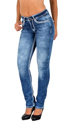 ESRA Damen Jeans Jeanshose Damen Hose Straight Leg Dicke Naht Jeanshosen Damenjeans bis große Größen J755 von ESRA