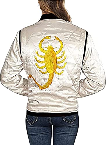 EU Fashions Drive Scorpion Jacke Damen Satin Bomberjacke, weiß, 42 von EU Fashions