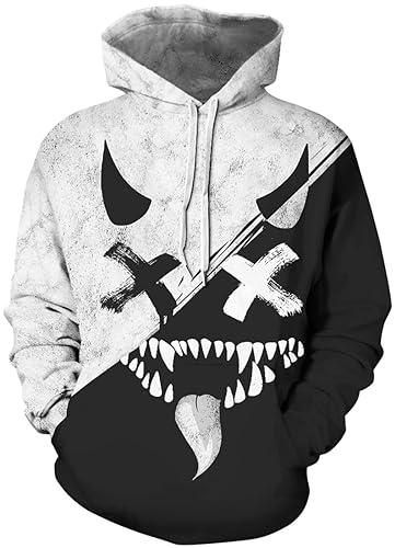 EUDOLAH Herren Slim Fit Kapuzenpullover 3D Druck Hoodie Weihnachten Winter Bunt mit Tasche (L-XL, 1-Schwarz Weiß Geist) von EUDOLAH