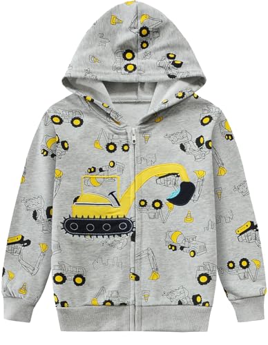 EULLA Kinder Jungen Zip Up Hoodie Sweatjacke Kapuzenjacke Bagger Kapuzenpullover Langarm Baumwolle Pullover Hoody Sweatshirt mit Reißverschluss 6# Grau Bagger DE 92 von EULLA