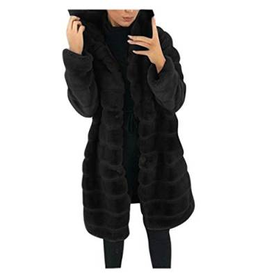 EWFAS Damen Oversize Winter Mantel Faux Fur Kunstfell Jacke Kunstpelz Warm Lange Pelzmantel Felljacke Flauschige Elegant Cardigan Parka Coat mit Kapuze Damen Warme Winterjacke Plüschjacke von EWFAS