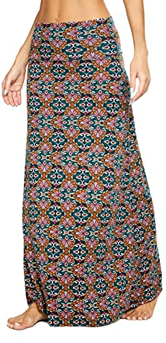 Damen Boho Lang Rock Weicher Dehnbarer Maxirock (11, L) von EXCHIC